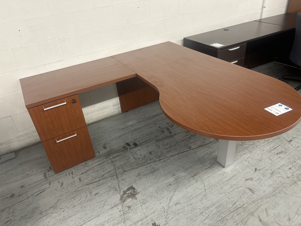 72x66 Kimball L Shape, LH,  P-Top Desk, Sgl Ped, Cherry