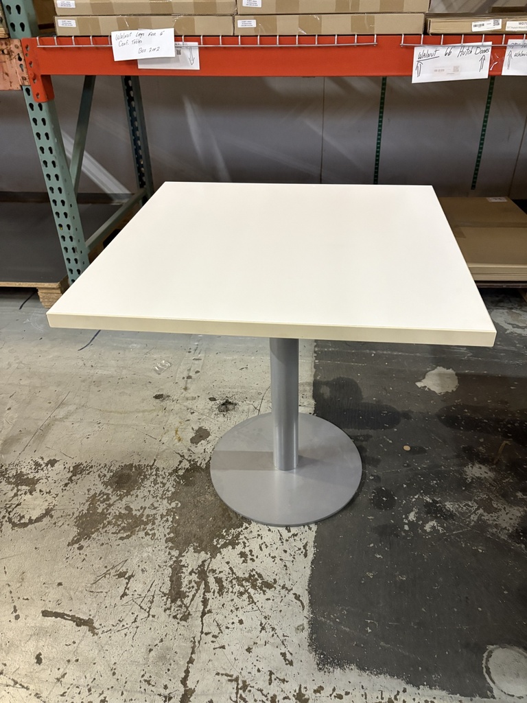 30” Versteel Square meeting Table, White, silver disc base