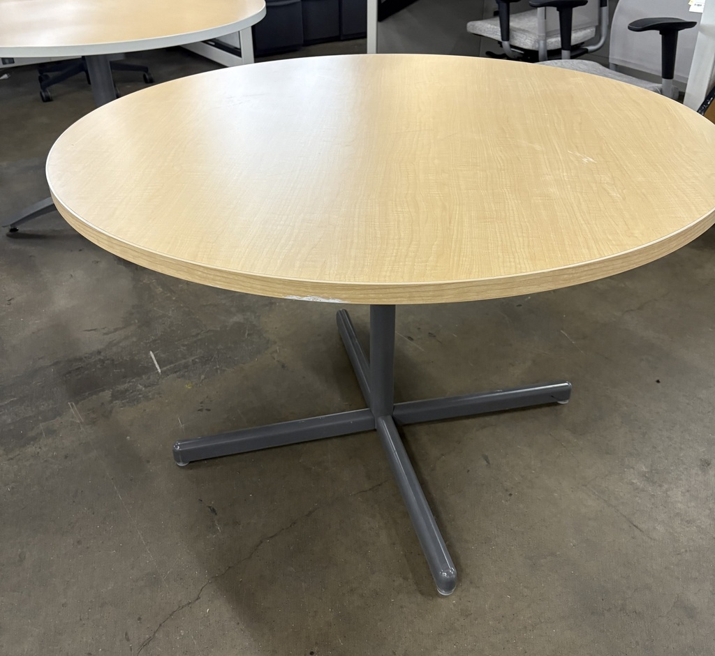 48" Round Table, Maple Laminate, maple edge, charcoal x-base 