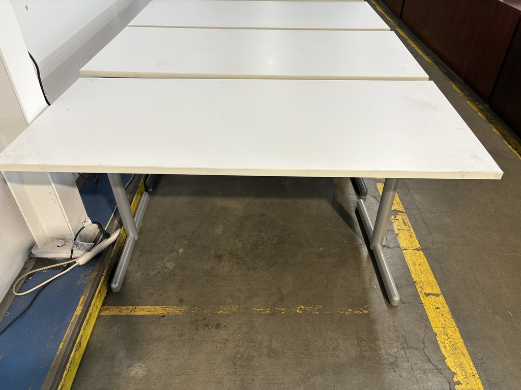 30" x 66" Multipurpose Table, White laminate, grey T-legs