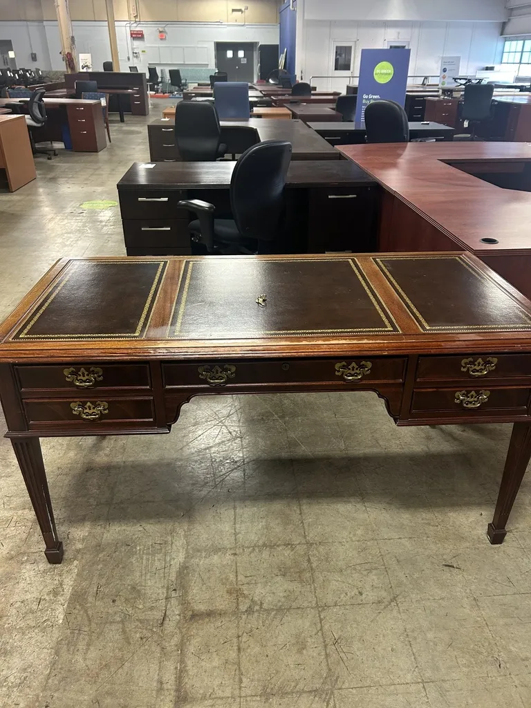 Vintage Sligh Mahogany Executive Desk - Leather Top 