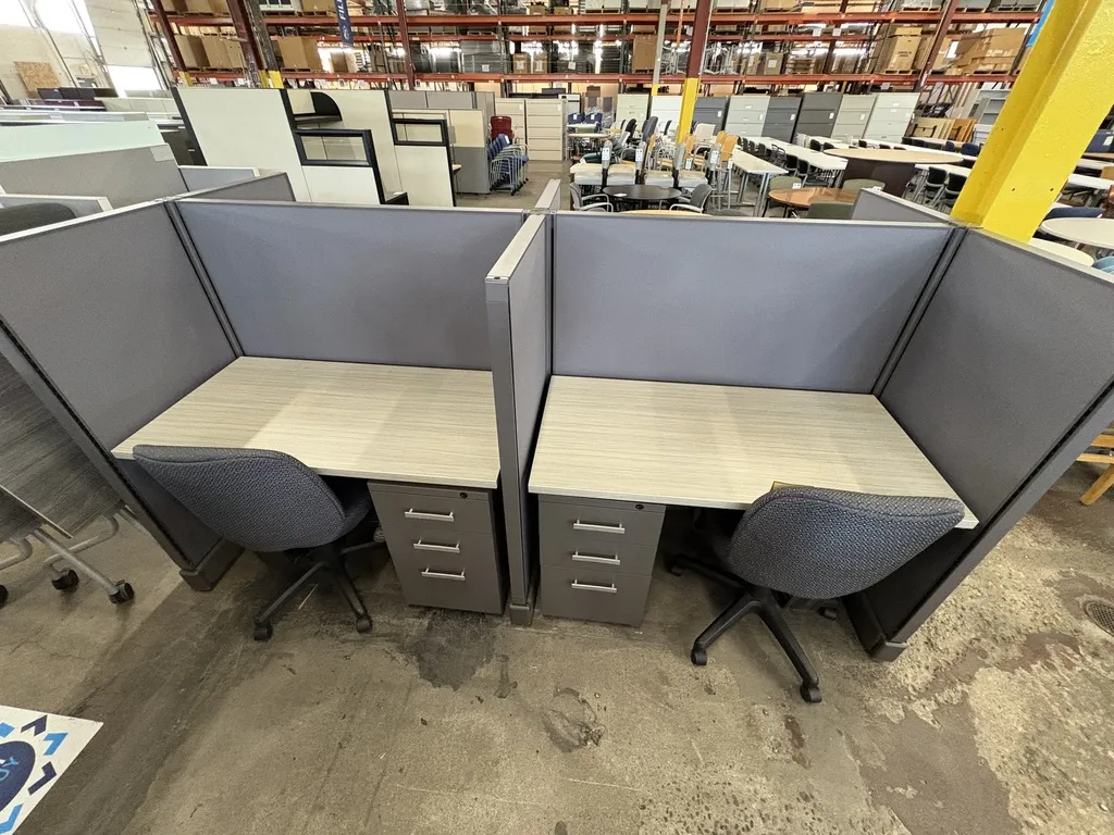 48" Workstation, 53" H panels, Grey fabric, Medium Tone, 1 pedestal, (must by sold in sets of 4)