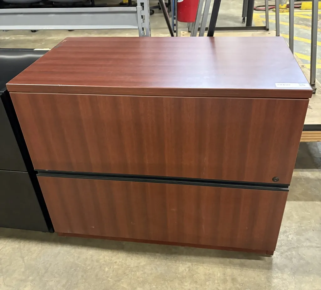  2 Drawer 36” Lateral Filing Cabinet, Mahogany Laminate