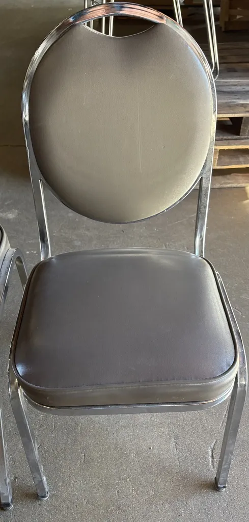 Stackable Banquet style chair, Charcoal vinyl, chrome frame (pre owned)