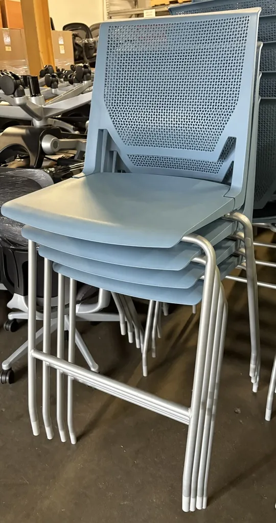 Haworth Very series, Stool, Light Blue thermoplastic, armless, silver frame