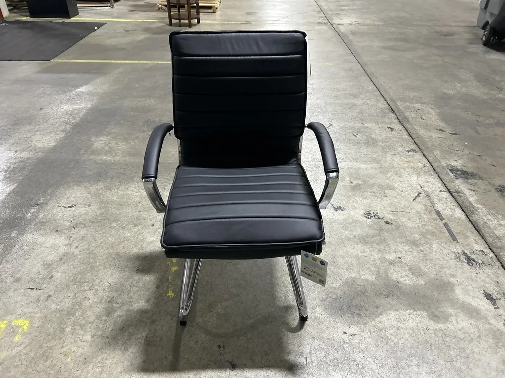 OS-Black Vinyl Guest Chair with Chrome Sled Base 