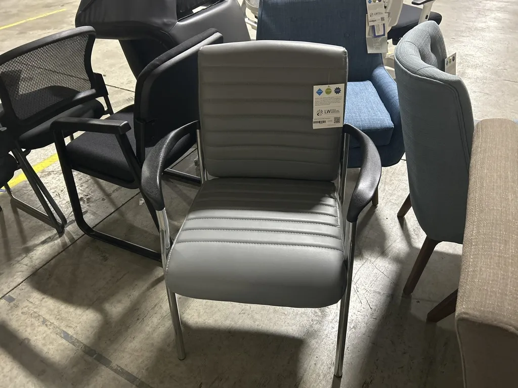 OS-Grey Vinyl Guest Chair, Chrome Frame
