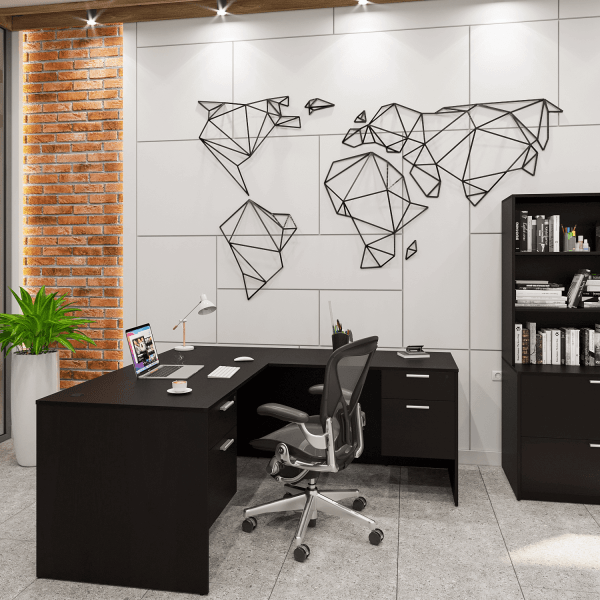 Euroline 30x66 Dbl Ped L Desk RH Espresso