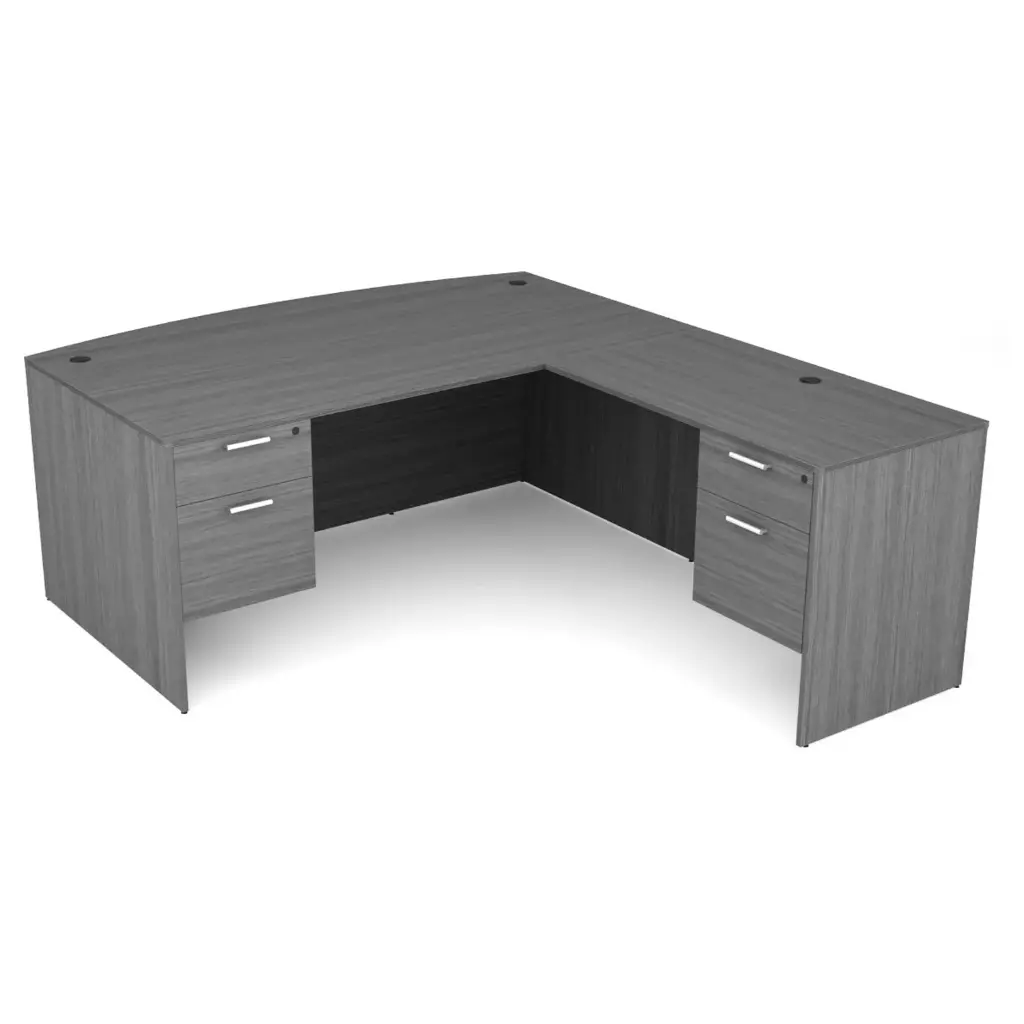 Euroline 36x71 Bow Dbl Ped L Desk RH Grey