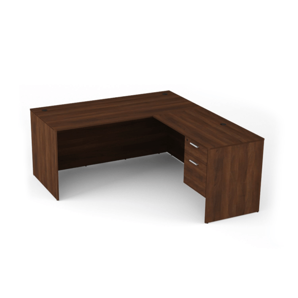 Euroline 30x66 Sgl Ped L Desk RH Walnut