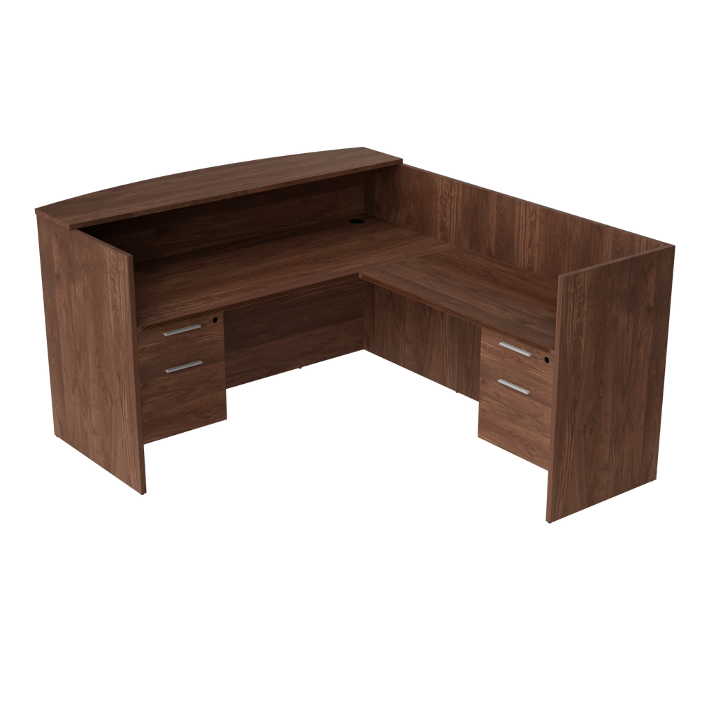 Euroline Reception Desk LH return Dbl Ped Walnut