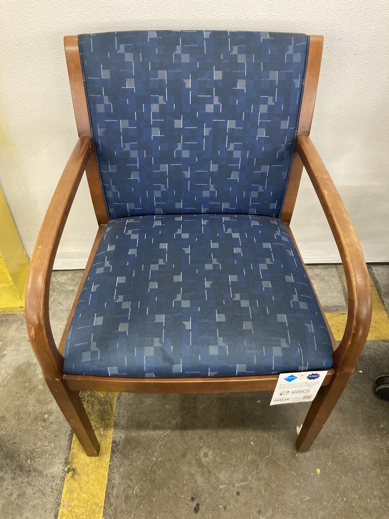 Blue Pattern Side Chair with arms, Cherry Frame