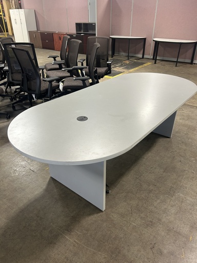 8' Light Grey Racetrack Conference Table w/Power Grommet 