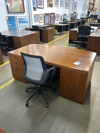 42x72 Bow Front Desk Honey, Double Pedestal