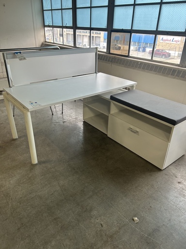 64" Modular Desk and Cushioned Credenza w/Acrylic Screen 