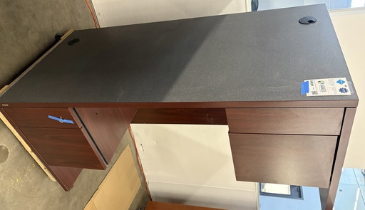 HON 30 x 60 Double Ped Desk Mahogany base Grey Laminate top