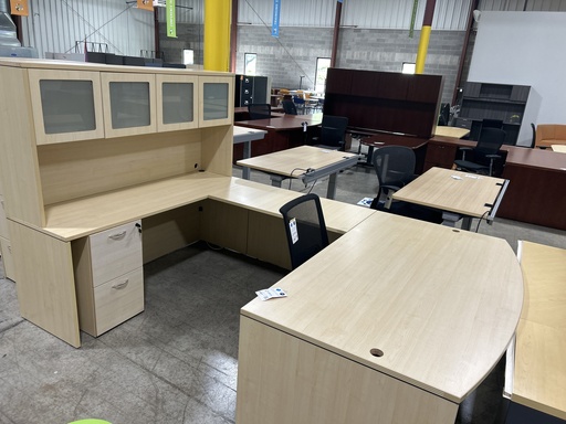 Cherry Man Office Suite - Bow Front U, RH w/hutch and wardrobe 