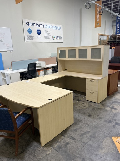 Cherry Man Office Suite - Bow Front U, RH w/hutch and wardrobe 