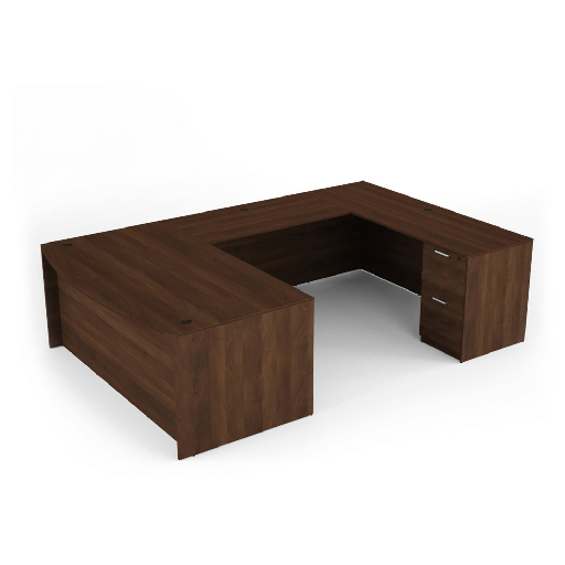 [UBD71108P-2.WN] Euroline  U Shaped Bow Front Desk with Double Full Pedestals, 71″ x 108″ WLN
