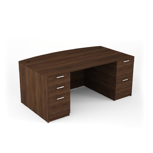 [BD3671P-2.WN] Euroline Bow Front Desk with Double Full Pedestals, 36″ x 71″ walnut