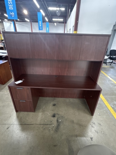 24x72 Single Ped Working Credenza W/Hutch Mahogany
