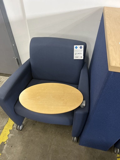 Blue Lobby Chair W/Swinging Side Table