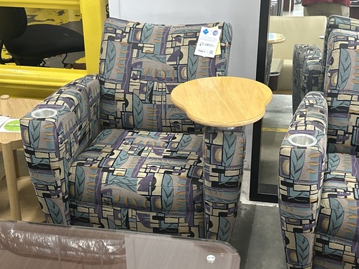 Multi-Colored Purple and Blue Lobby Chair W/Swinging Table