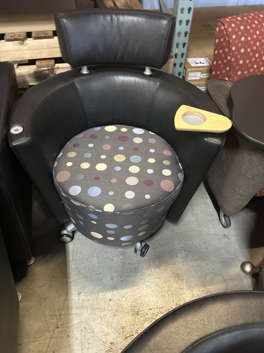 Black & Polka Dot Round Lobby Chair w/Cup Holder
