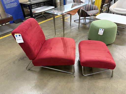 Red Lounge Chair, armless with matching Foot Stool