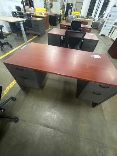 30x60 DBL Ped Desk Mahogany Top Gray Sides