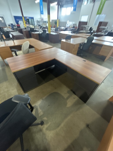 30x66 RH L-Desk Cherry Top Black Sides DBL Ped