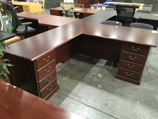 36x71 Traditional LH L-Desk DBL Ped Mahogany