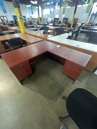 30x66 DBL Ped L-Desk RH Mahogany