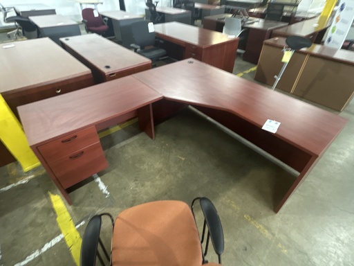 Mahogany Porkchop L-Desk Sngl Ped