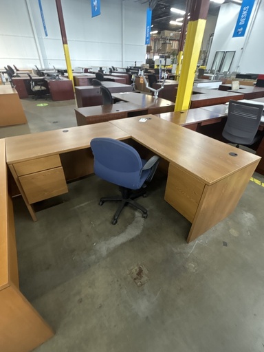 Walnut LH L-Desk Dbl Ped 30x66