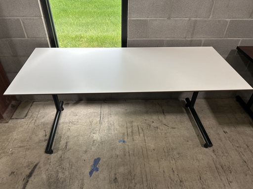 30x72 Training Table- Beveled Top White/Walnut w/ Black Base