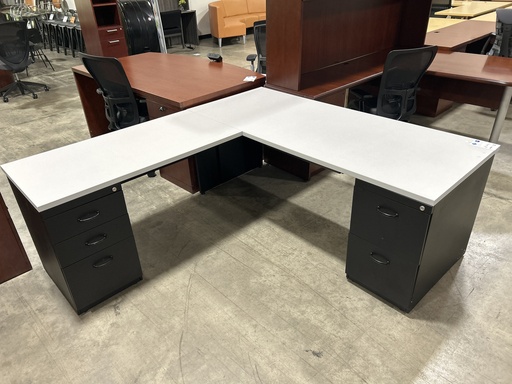 30x72 Steelcase L Shape Dbl Ped Desk - Light Grey