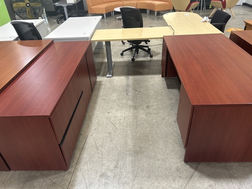 36x71 Red Mahogany Dbl Ped Desk w/Storage Credenza Set