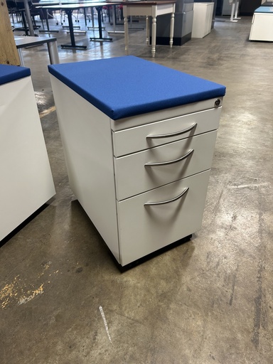 White BBF Mobile Ped w/Blue Cushion Top