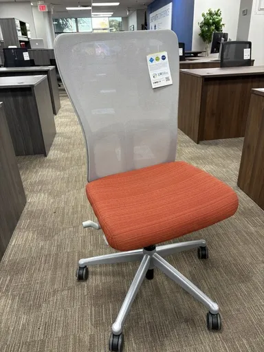 Haworth Zody Chair Grey With Orange Seat, Grey Mesh, ARMLESS
