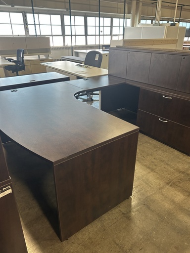 Mocha Steelcase Turnstone Payback 71x95 RH Bowfront U-Shape w/overhead wall mount