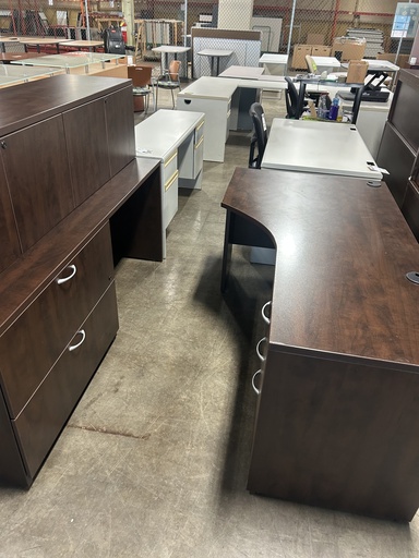 Steelcase 24x66 Mocha Porkchop w/BBF, Dbl Lateral Credenza & Overhead Wall Mount