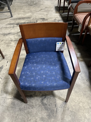 Blue Pattern Chair 1/2 wood back 1/2 padded