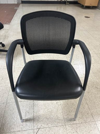 Hon Side Chair - Black Leather Seat w/Silver Legs