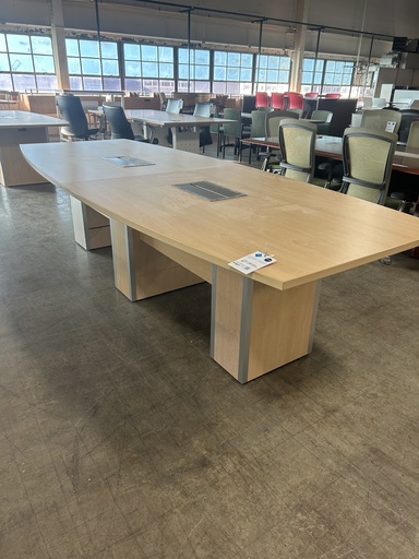 10' Enwork Boat Shaped Conference Table - American Elm w/Power & Panel Base (Aluminum Trim)