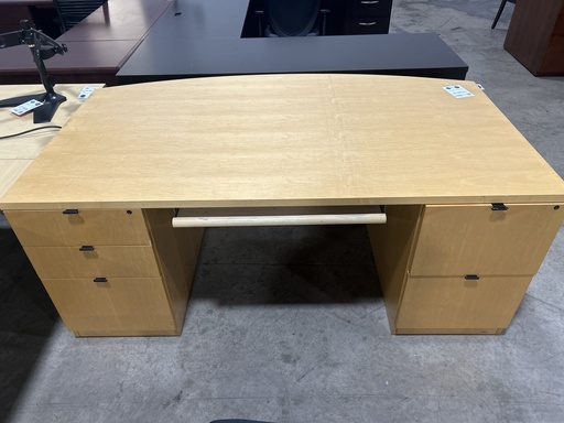 36x72 Bow Front Dbl Ped Desk Honey