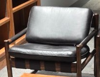 Black Leather and wood Side Chairs