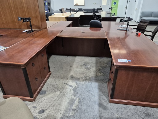 36x72" Kimball LH U Shape Desk, Cherry w/ Black Trim 