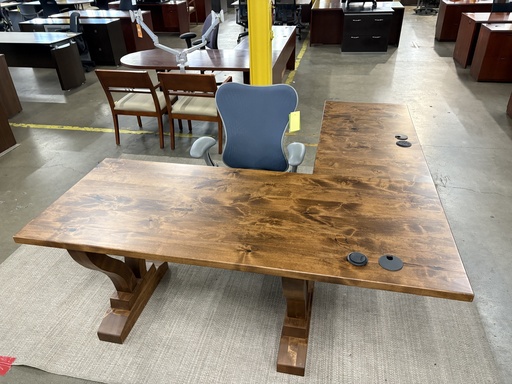 L-Shaped Table Desk with desk top USB/Power (Walnut)