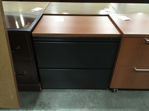 2 Drawer Lateral File Black Metal w/Cherry Top
